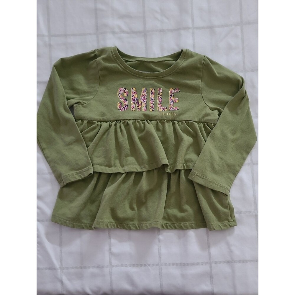 Garanimals 2T Girls Olive Green 'Smile' Ruffle Long Sleeve Top ♻️ 5/$10 ♻️